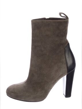 Hermes Olive-Taupe Suede Ankle Boots with Black Heel Panel